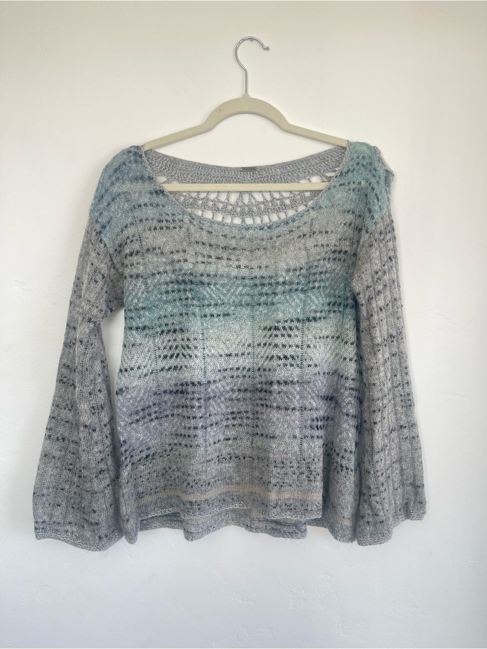 Free People Light Gray and Pale Blue Knit Sweater